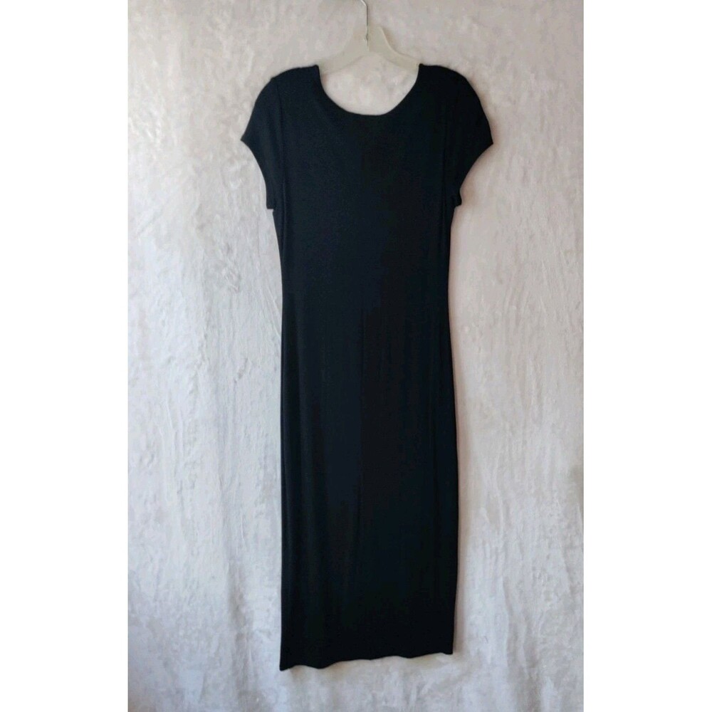 See You Monday Bodycon Midi Dress Black Stretch Cap Sleeve Lined Women's Sz L - Picture 10 of 16
